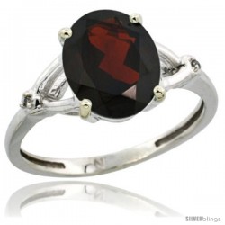 14k White Gold Diamond Garnet Ring 2.4 ct Oval Stone 10x8 mm, 3/8 in wide