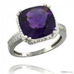 10k White Gold Diamond Amethyst Ring 5.94 ct Checkerboard Cushion 11 mm Stone 1/2 in wide