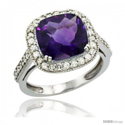 10k White Gold Diamond Halo Amethyst Ring Cushion Shape 10 mm 4.5 ct 1/2 in wide