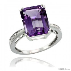10k White Gold Diamond Amethyst Ring 5.83 ct Emerald Shape 12x10 Stone 1/2 in wide -Style Cw901149