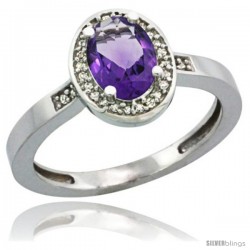 10k White Gold Diamond Amethyst Ring 1 ct 7x5 Stone 1/2 in wide