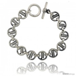 Sterling Silver Spiral Design Round Links Bracelet Toggle Clasp Handmade 1/2 in wide