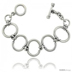 Sterling Silver Oval Cut-out Link Bracelet Toggle Clasp Handmade 1 in wide