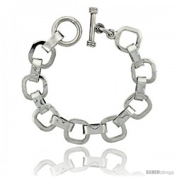 Sterling Silver Cushion Cut-out Link Bracelet Toggle Clasp Handmade 3/4 in wide