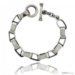 Sterling Silver Oval Cut-out Link Bracelet Toggle Clasp Handmade 3/8 in wide