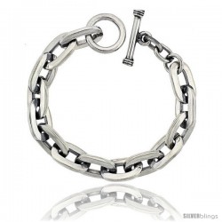 Sterling Silver Oval Cut-out Link Bracelet Toggle Clasp Handmade 1/2 in wide -Style Lx446