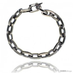 Sterling Silver Oval Cut-out Link Bracelet Toggle Clasp Handmade 1/2 in wide -Style Lx448