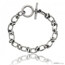 Sterling Silver Oval Cut-out Link Bracelet Toggle Clasp Handmade 3/8 in wide -Style Lx449