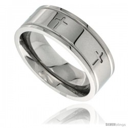 Surgical Steel 8mm Cross Wedding Band Ring Comfort-fit