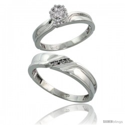 10k White Gold Diamond Engagement Rings 2-Piece Set for Men and Women 0.09 cttw Brilliant Cut, 3.5mm & 5mm wide -Style Ljw008em