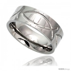 Surgical Steel Christian Fish Ring 8mm Ichthys Wedding Band Comfort-Fit