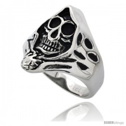 Surgical Steel Biker Skull Ring Grim Reaper Head 15/16 in long