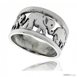 Sterling Silver Elephant Link Wedding Band Ring 7/16 in wide