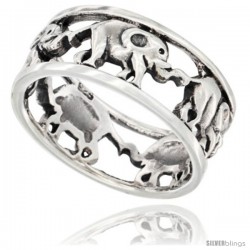 Sterling Silver Elephant Link Wedding Band Ring 5/16 in wide