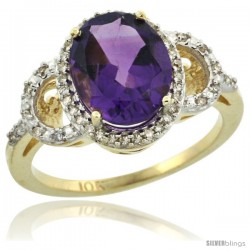 10k Yellow Gold Diamond Halo Amethyst Ring 2.4 ct Oval Stone 10x8 mm, 1/2 in wide -Style Cy901120