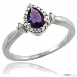 10k White Gold Diamond Amethyst Ring 0.33 ct Tear Drop 6x4 Stone 3/8 in wide