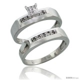 10k White Gold Diamond Engagement Rings Set 2-Piece 0.10 cttw Brilliant Cut, 3/16 in wide -Style Ljw009e2