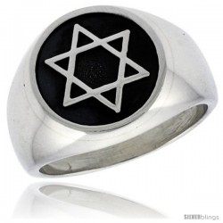 Sterling Silver Star of David Ring Antiqued finish Handmade 3/4 in wide