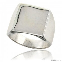 Sterling Silver Large Square Signet Ring Solid Back Handmade 3/4 in