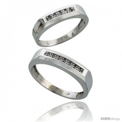 10k White Gold Diamond Wedding Rings 2-Piece set for him 5 mm & Her 4.5 mm 0.07 cttw Brilliant Cut -Style Ljw009w2