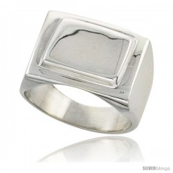 Sterling Silver Large Rectangular Signet Ring Solid Back Handmade