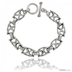 Sterling Silver Oval Link Bracelet Toggle Clasp Handmade 1/2 in wide -Style Lx460