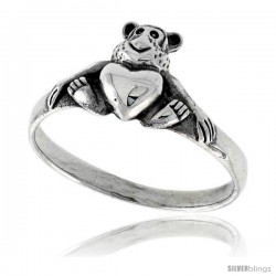 Sterling Silver Teddy Bear w/ Heart Ring 3/8 wide