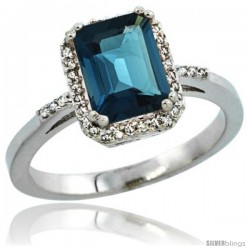 14k White Gold Diamond London Blue Topaz Ring 1.6 ct Emerald Shape 8x6 mm, 1/2 in wide -Style Cw405129