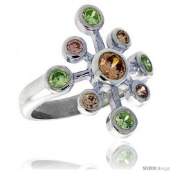 Sterling Silver Snowflake Right Hand Ring Peridot & Citrine-colored CZ Stones 7/8 in wide