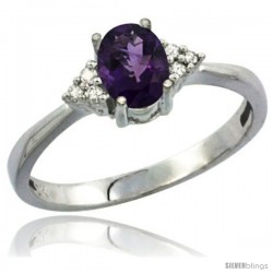 10K White Gold Natural Amethyst Ring Oval 7x5 Stone Diamond Accent