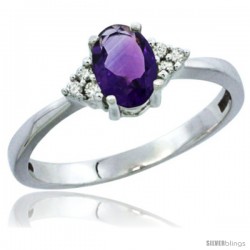 10K White Gold Natural Amethyst Ring Oval 6x4 Stone Diamond Accent