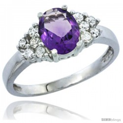 10K White Gold Natural Amethyst Ring Oval 8x6 Stone Diamond Accent