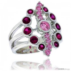 Highest Quality Sterling Silver 7/8 in (22 mm) wide Oval-shaped Right Hand Ring, Bezel Set Brilliant Cut Ruby & Pink