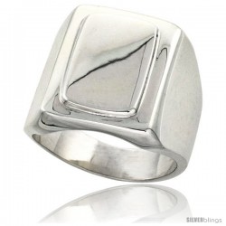 Sterling Silver Large Rectangular Signet Ring Solid Back Handmade -Style Xr170