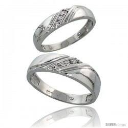 10k White Gold Diamond Wedding Rings 2-Piece set for him 6 mm & Her 4.5 mm 0.05 cttw Brilliant Cut -Style Ljw010w2