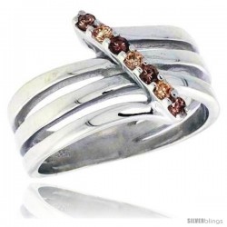 Highest Quality Sterling Silver 1/2 in (13 mm) wide Right Hand Ring, Brilliant Cut Citrine & Smoky Topaz-colored CZ Stones