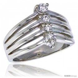 Highest Quality Sterling Silver 1/2 in (13 mm) wide Right Hand Journey Ring, Brilliant Cut CZ Stones