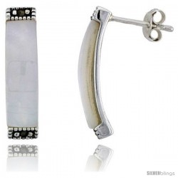 Marcasite Rectangular Earrings in Sterling Silver, w/ Mother of Pearl, 7/8" (22 mm) tall