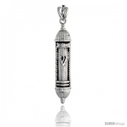 Sterling Silver Mezuzah Pendant w/ no parchment, 2 1/4" (56 mm) long