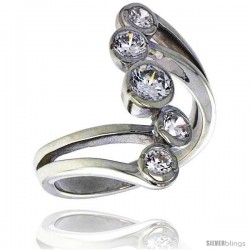 Highest Quality Sterling Silver 1 in (24 mm) wide Right Hand Ring, Bezel Set Brilliant Cut CZ Stones