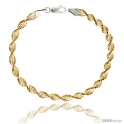 Sterling Silver Twisted Herringbone Chain Necklaces & Bracelets Two Tone Gold Finish Nickel Free 5mm wide, 16 - 30 in lengths