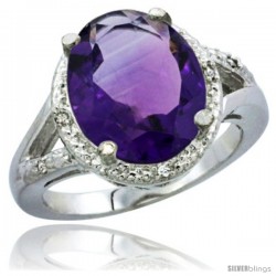 10K White Gold Natural Amethyst Ring Oval 12x10 Stone Diamond Accent