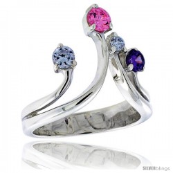 Highest Quality Sterling Silver 3/4 in (19 mm) wide Right Hand Ring, Brilliant Cut Alexandrite, Amethyst & Pink