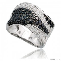 Sterling Silver Freeform Band w/ Black & White CZ Stones, 7/16" (11mm) wide