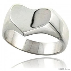 Sterling Silver Heart-Shaped Signet Ring Solid Back Handmade