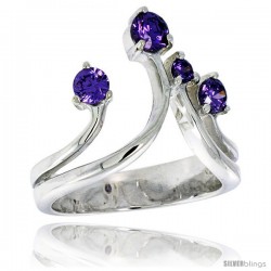 Highest Quality Sterling Silver 3/4 in (19 mm) wide Right Hand Ring, Brilliant Cut Amethyst-colored CZ Stones