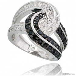 Sterling Silver Love Knot Ring w/ Black & White CZ Stones, 5/8" (16mm) wide