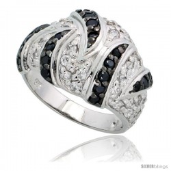 Sterling Silver Dome Ring w/ Black & White CZ Stones, 9/16" (14mm) wide