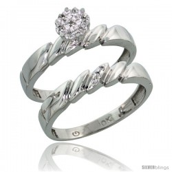 10k White Gold Diamond Engagement Rings Set 2-Piece 0.07 cttw Brilliant Cut, 5/32 in wide -Style Ljw011e2