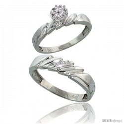 10k White Gold Diamond Engagement Rings 2-Piece Set for Men and Women 0.08 cttw Brilliant Cut, 4mm & 5mm wide -Style Ljw011em